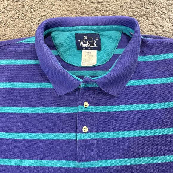 Vintage Woolrich Polo Shirt Blue Purple Stripes 90s Teal Vtg - Picture 2 of 8